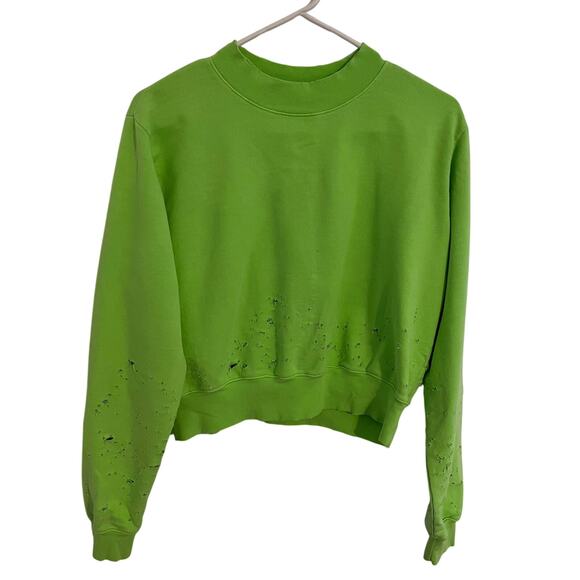 Cotton Citizen Sweatshirt Womens Small Neon Green Distressed Oversized Crop USA - Picture 1 of 9